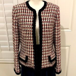 Dana Buchman vintage wool tweed jacket w/pocket flaps & velvet trim 10